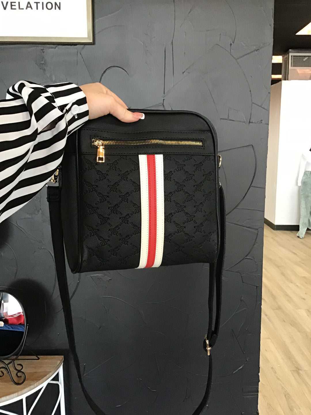 Black Crossbody Bag w/ Stripe