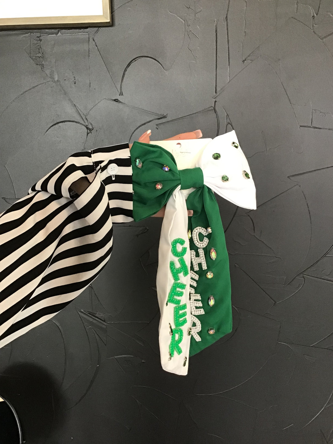 Green and White Cheer Bow