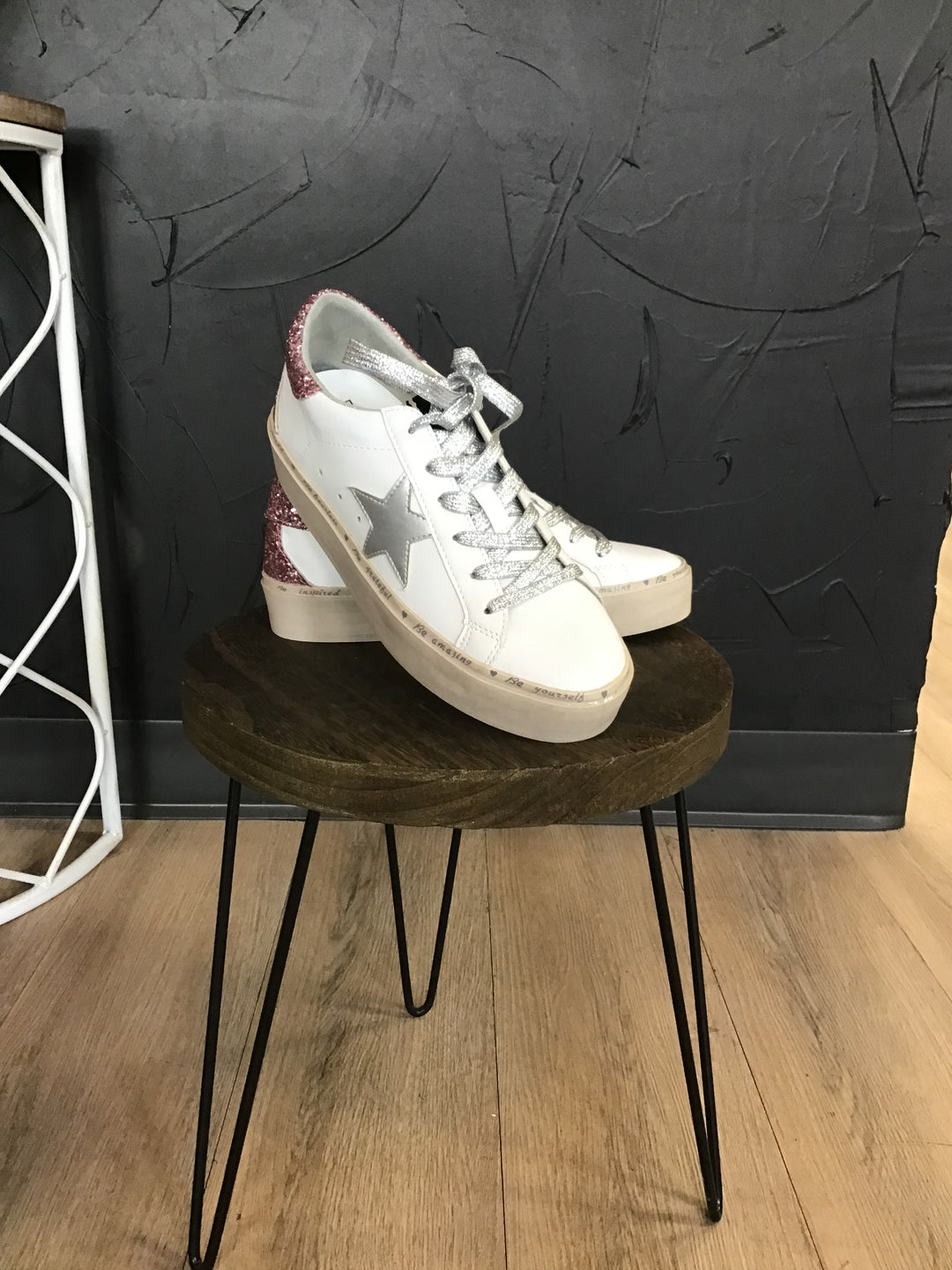 Gold Platform Star Sneaker w/ Pink Glitter Base