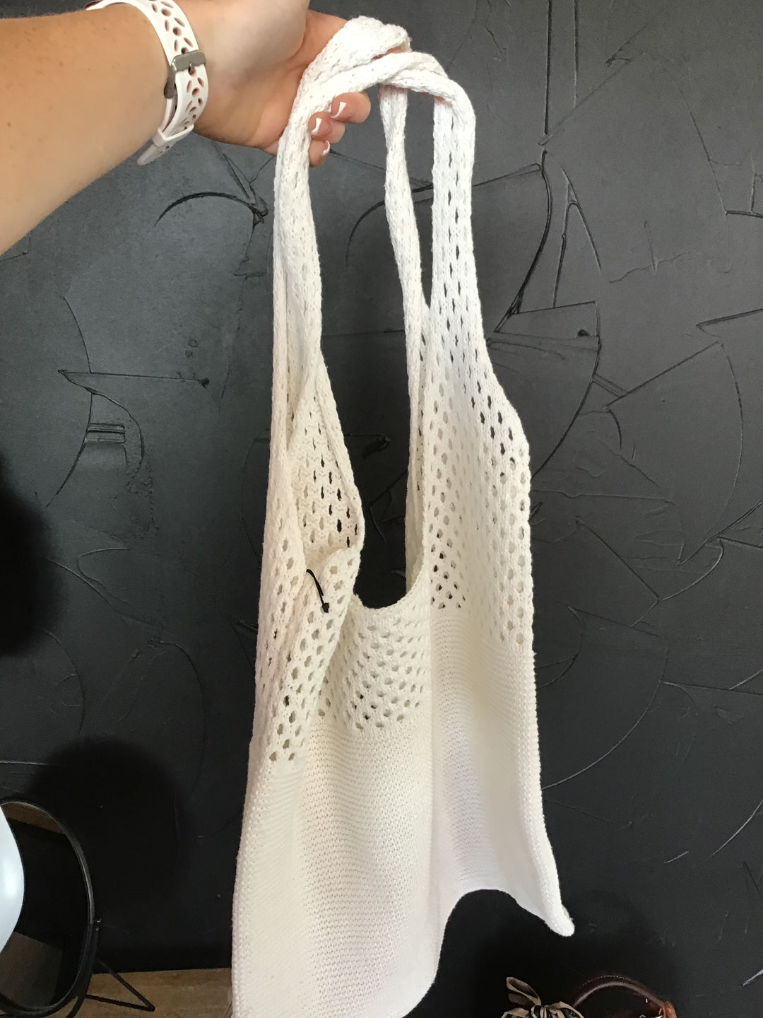Ivory Crochet Mesh Tote Bag