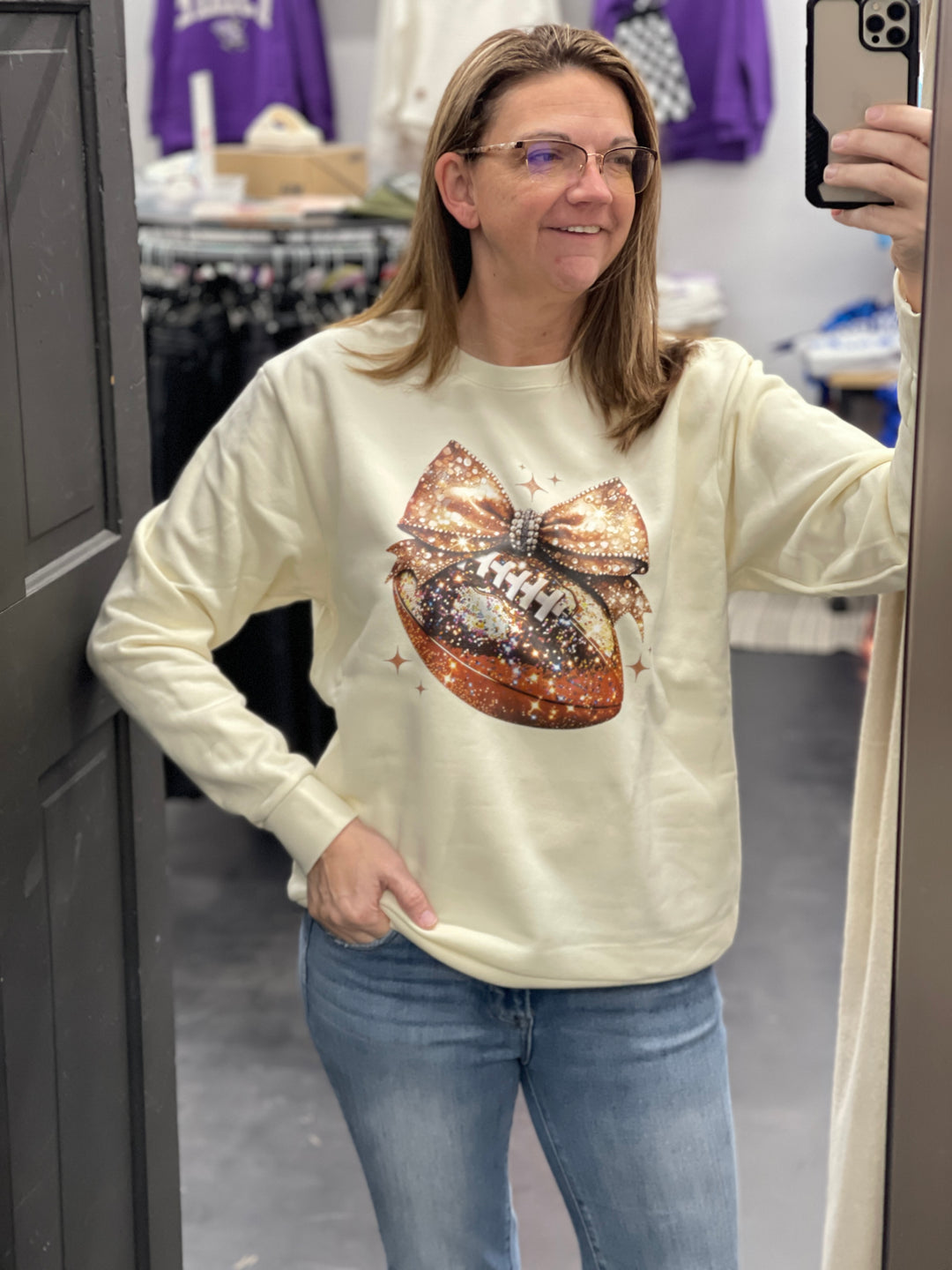 Cream Faux Sequin Football Sweatshirt