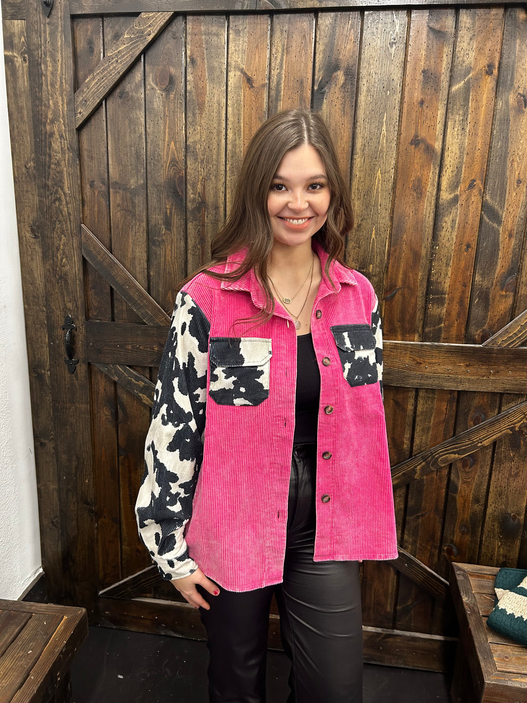 Hot Pink and Cow Print Shacket