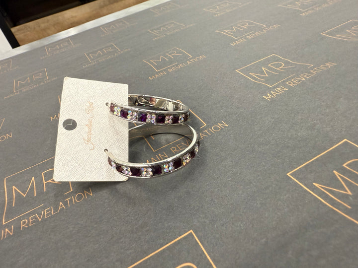 Purple & Silver Studded Hoops