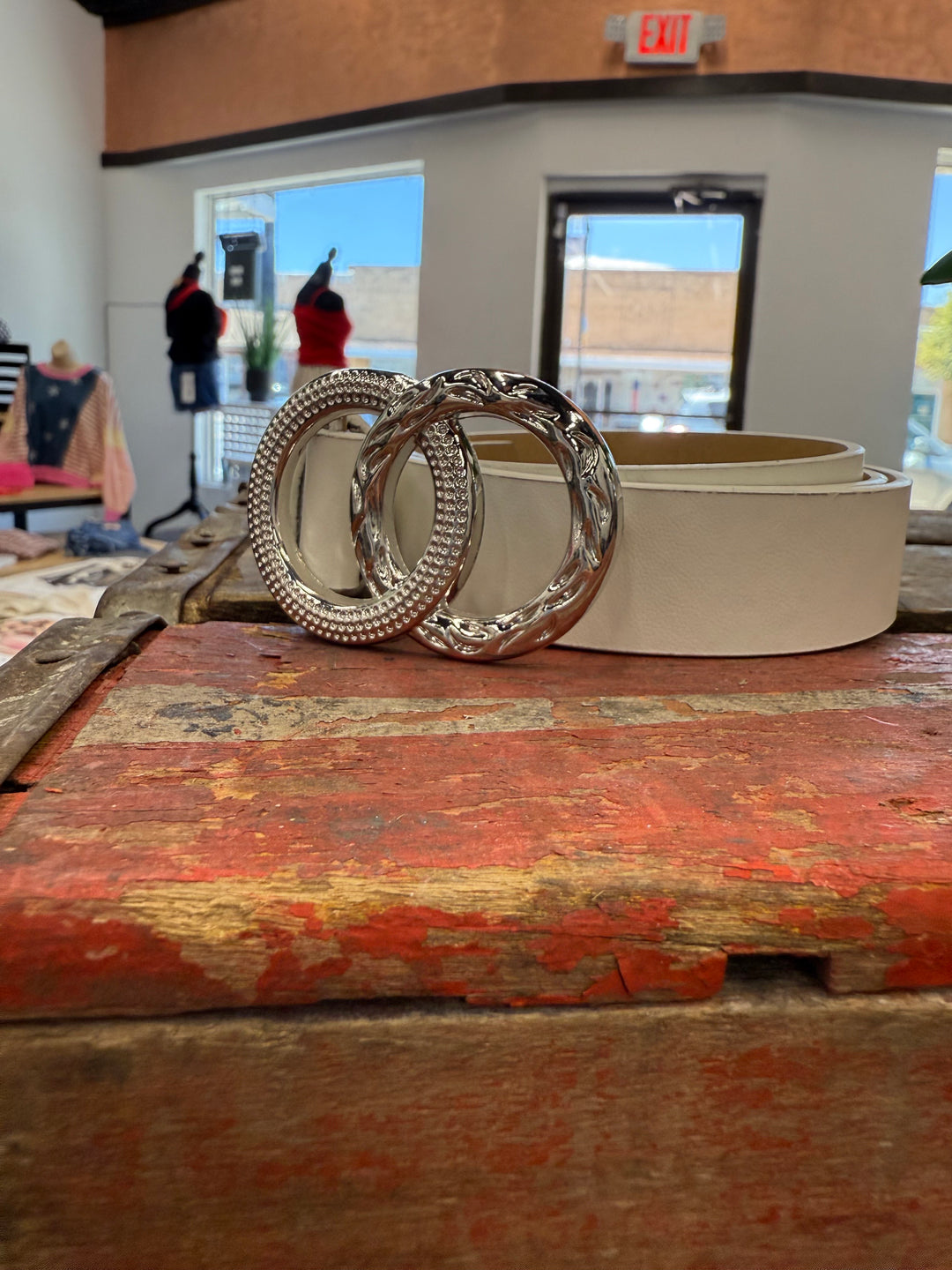 White Buckle Leather Belt