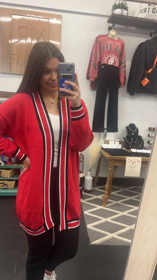 Red/ Black Ribbed Cardigan