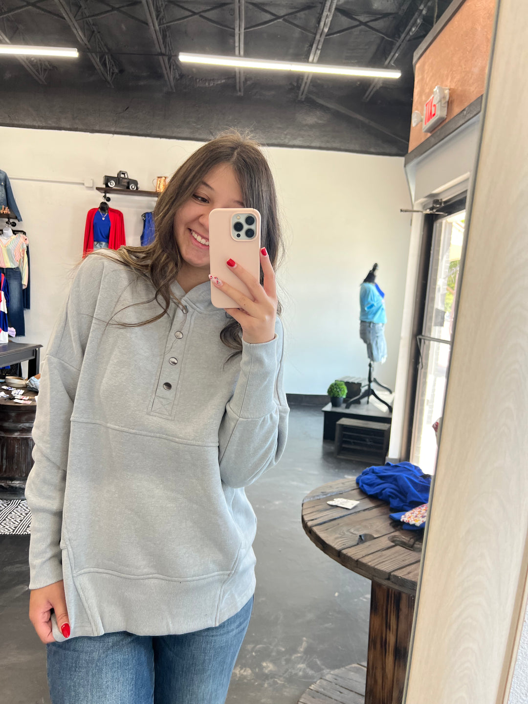 Gray 1/4 Button Pullover
