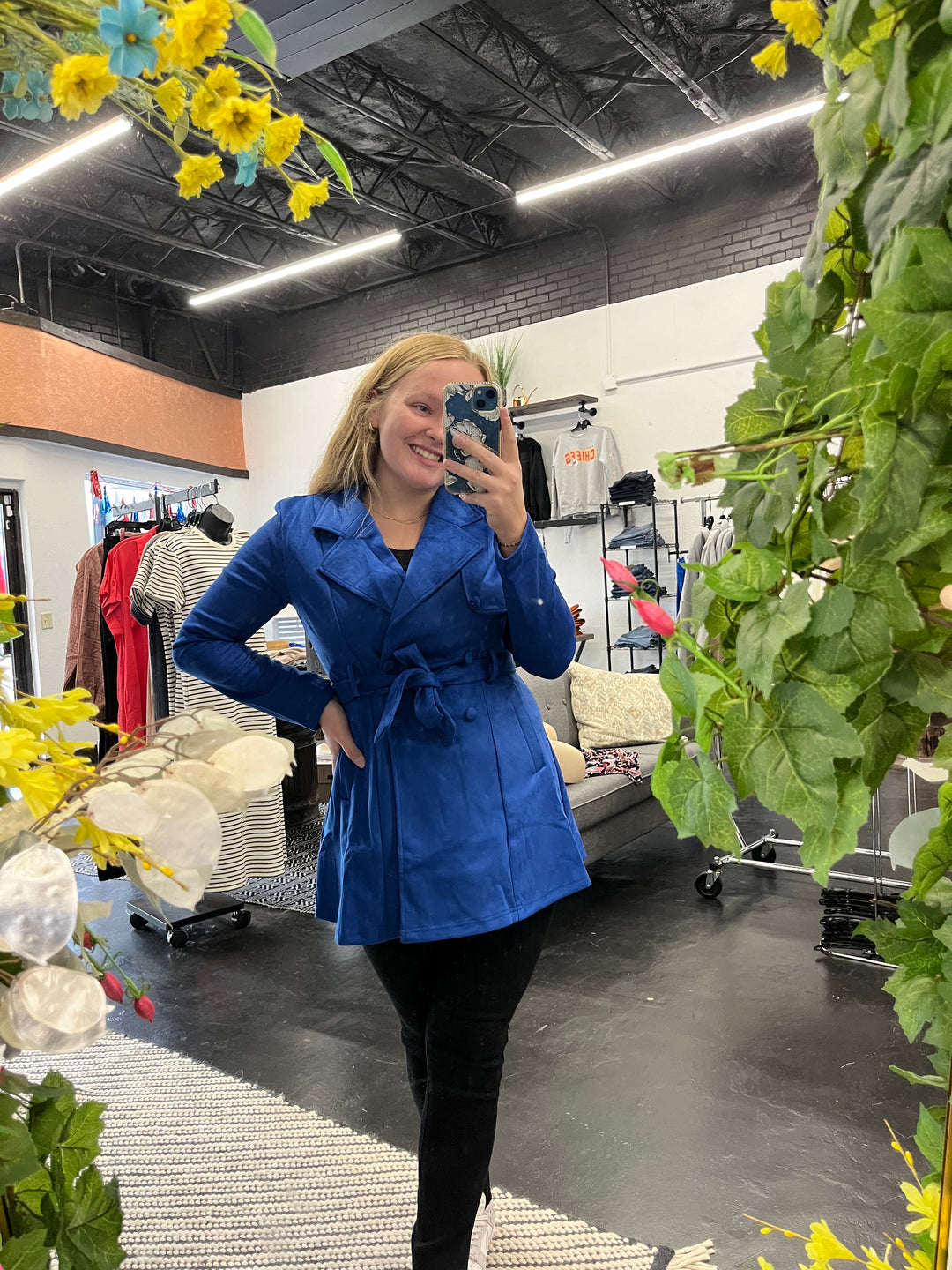 Blue Suede Trench Coat