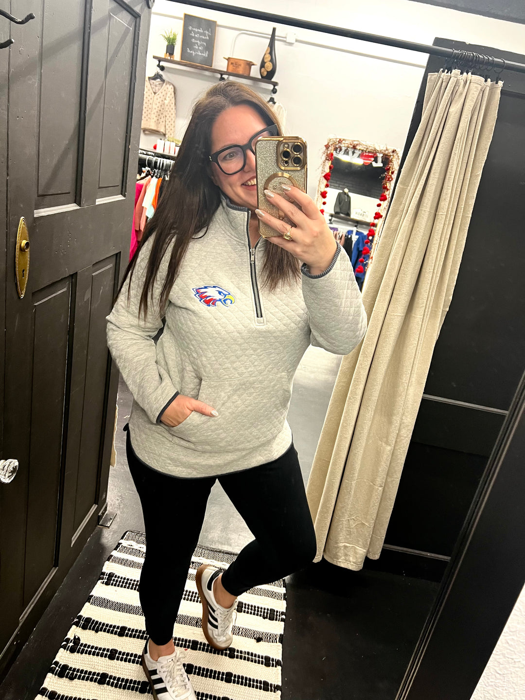 Quilted 1/2 Zip Gray Pullover