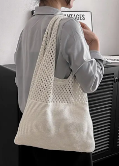Ivory Crochet Mesh Tote Bag