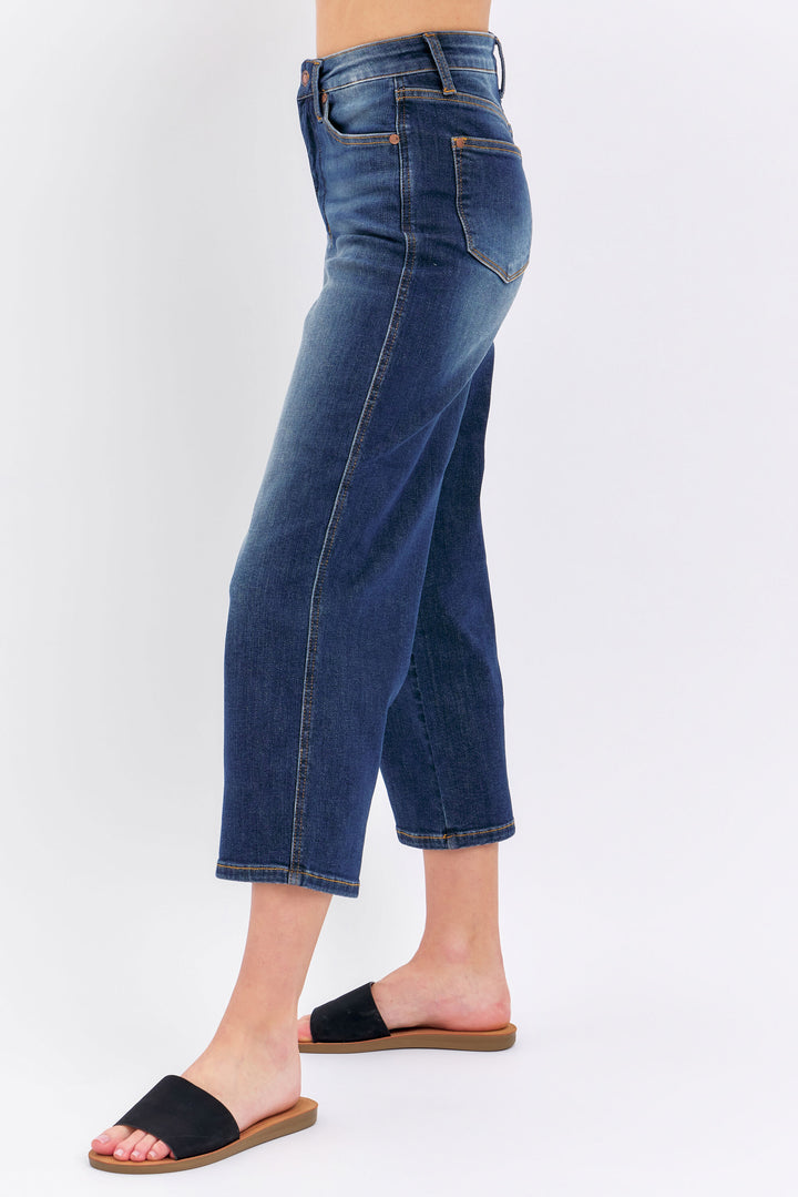 Dark Tummy Control Crop Wide Jeans JB88876