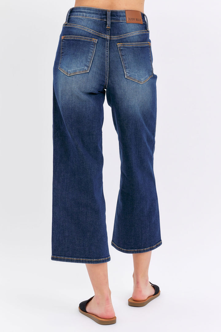 Dark Tummy Control Crop Wide Jeans JB88876