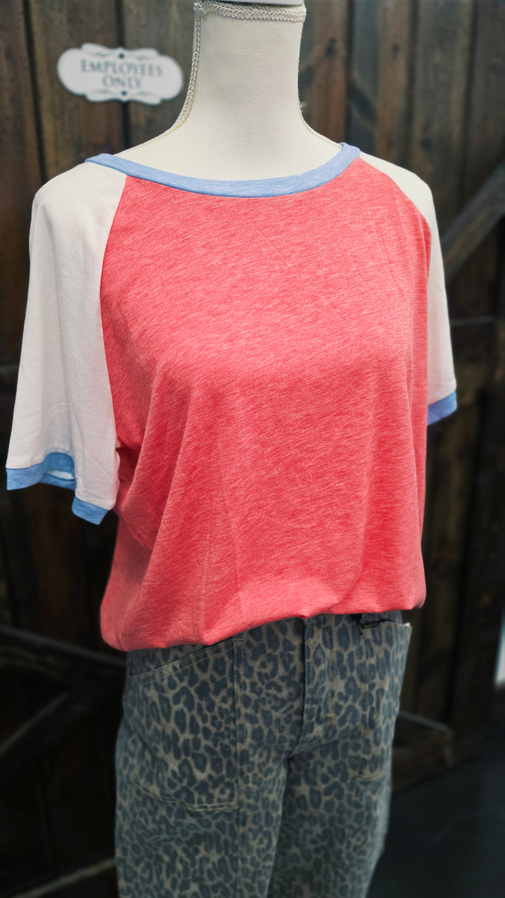 Coral & Sky Raglan Tee