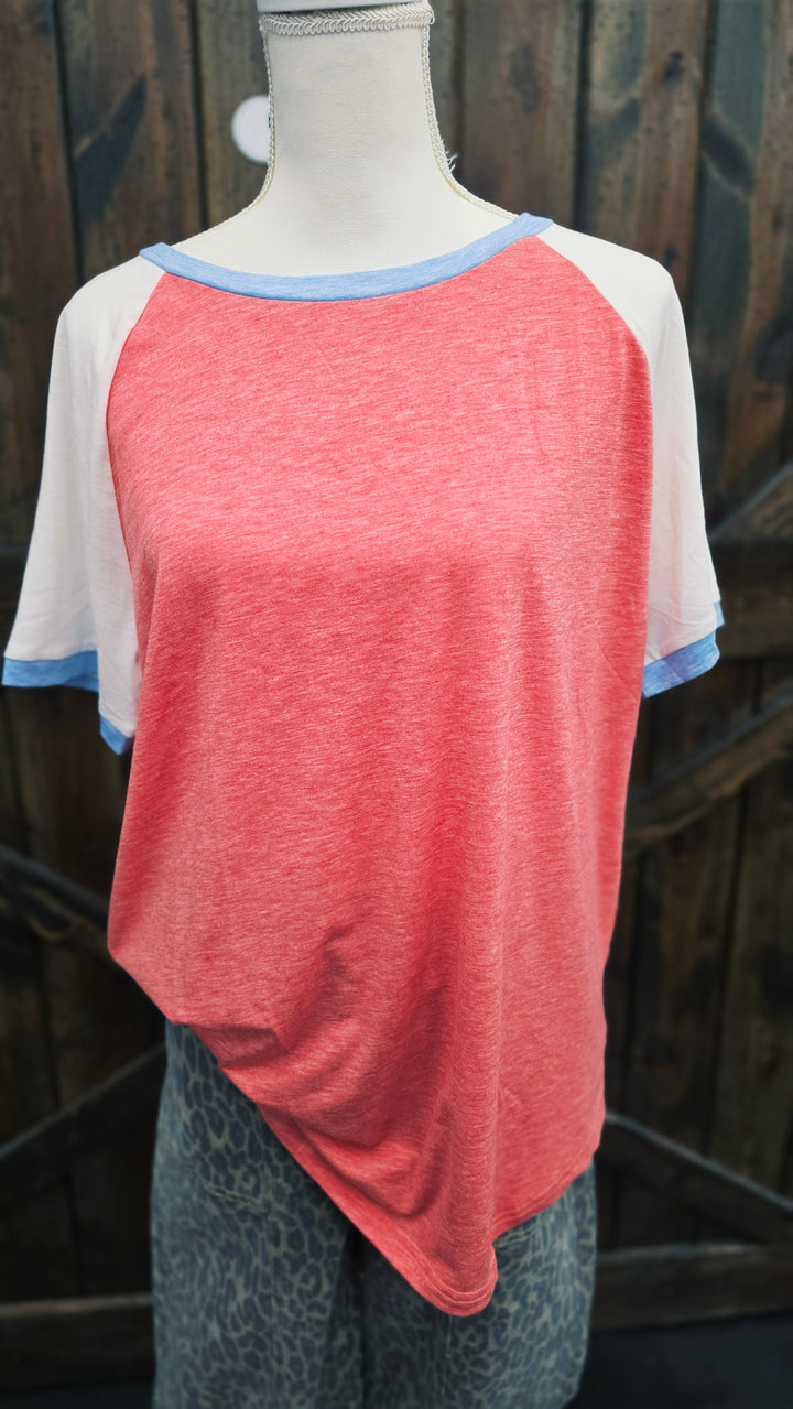 Coral & Sky Raglan Tee