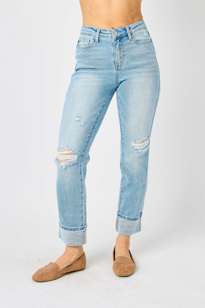 Boyfriend Mid Rise Star Pocket Jeans- Judy Blue