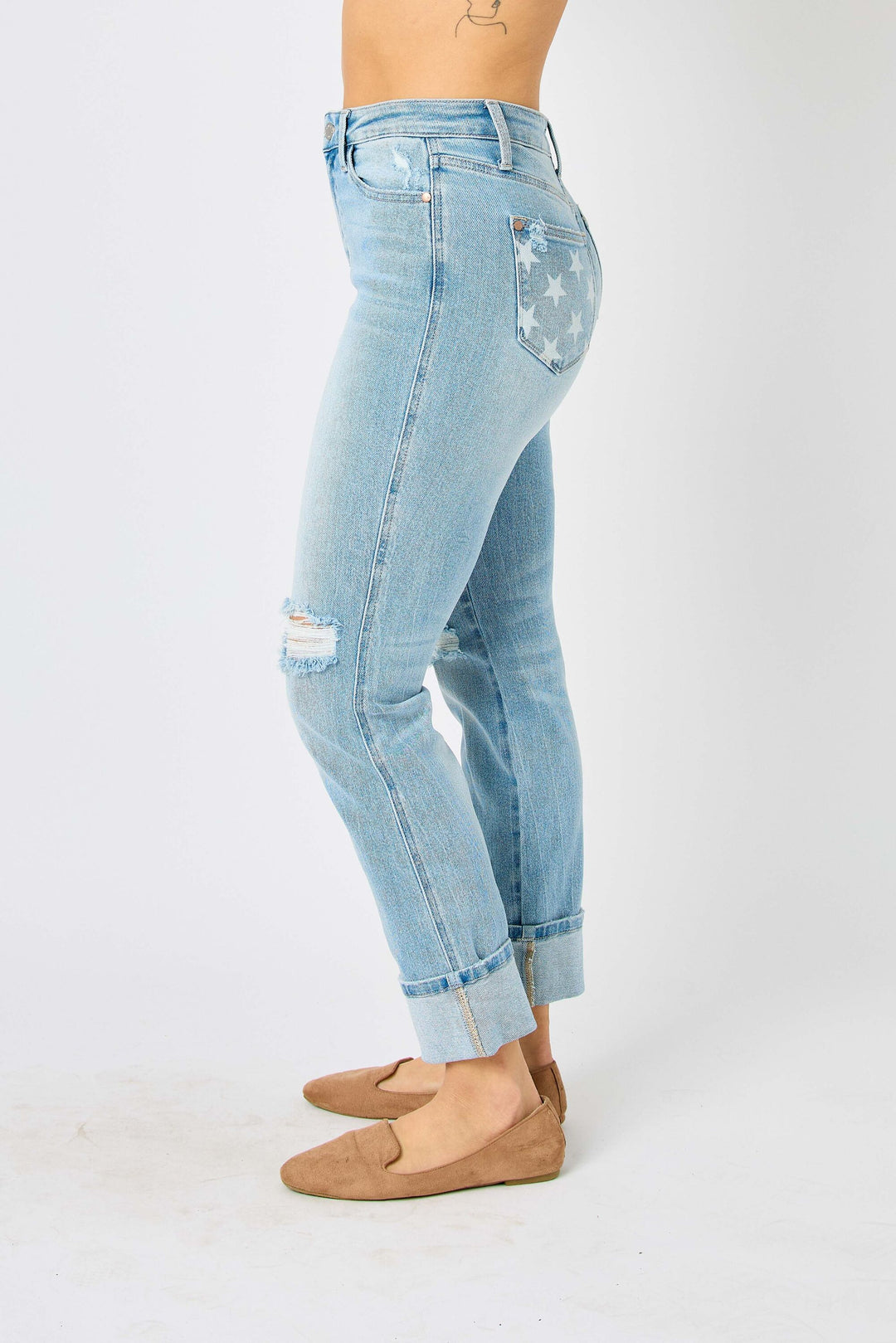 Boyfriend Mid Rise Star Pocket Jeans- Judy Blue