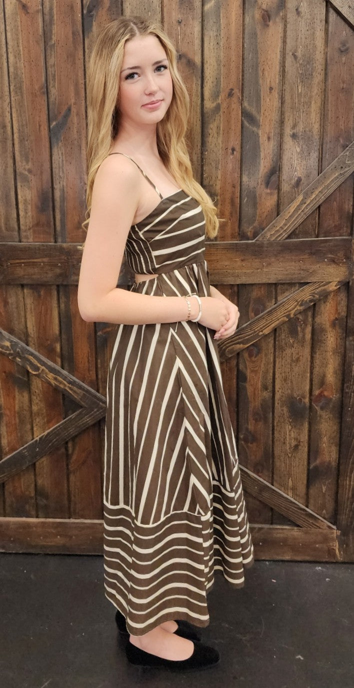 Brown Striped Midi Dress