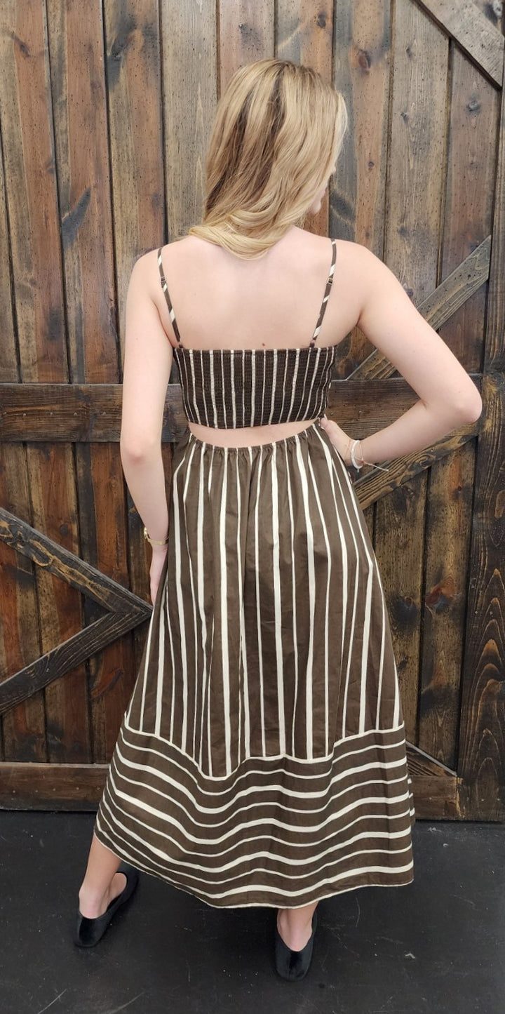 Brown Striped Midi Dress