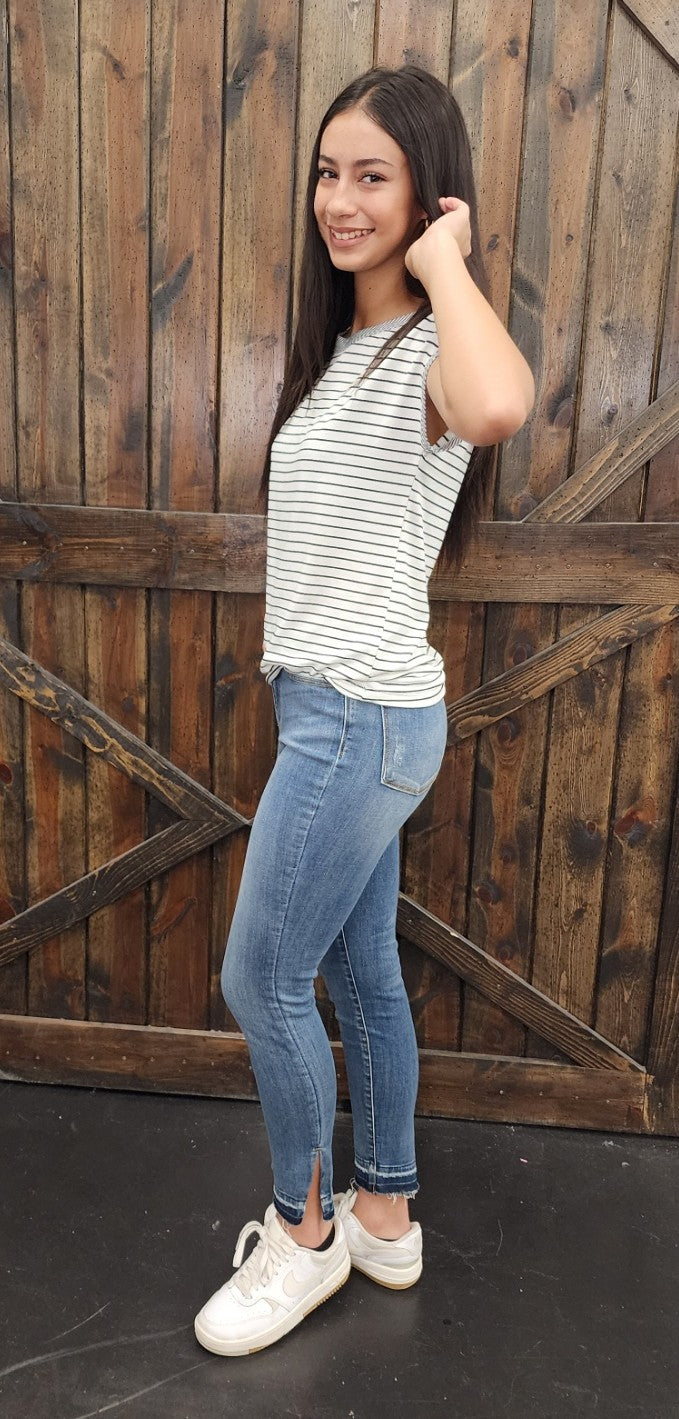 White/Black Striped Soft S/S