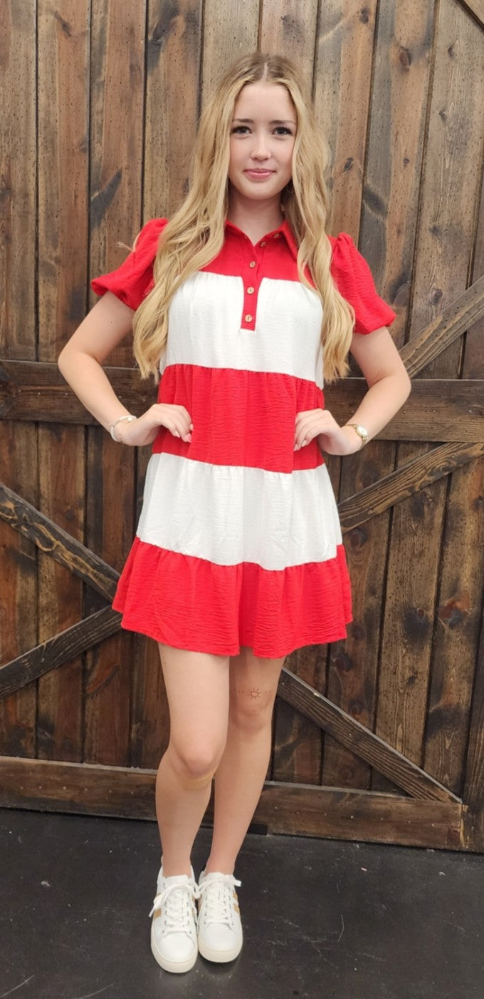 red and white colorblock dress Vintage Color Block Dress 80s Red White Midi Ruched Puff Sleeve Dress 1980s Knee Length Sheath Button Shoulder Secretary Small S