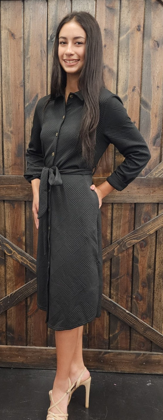 Black Quilted Button Up Dress