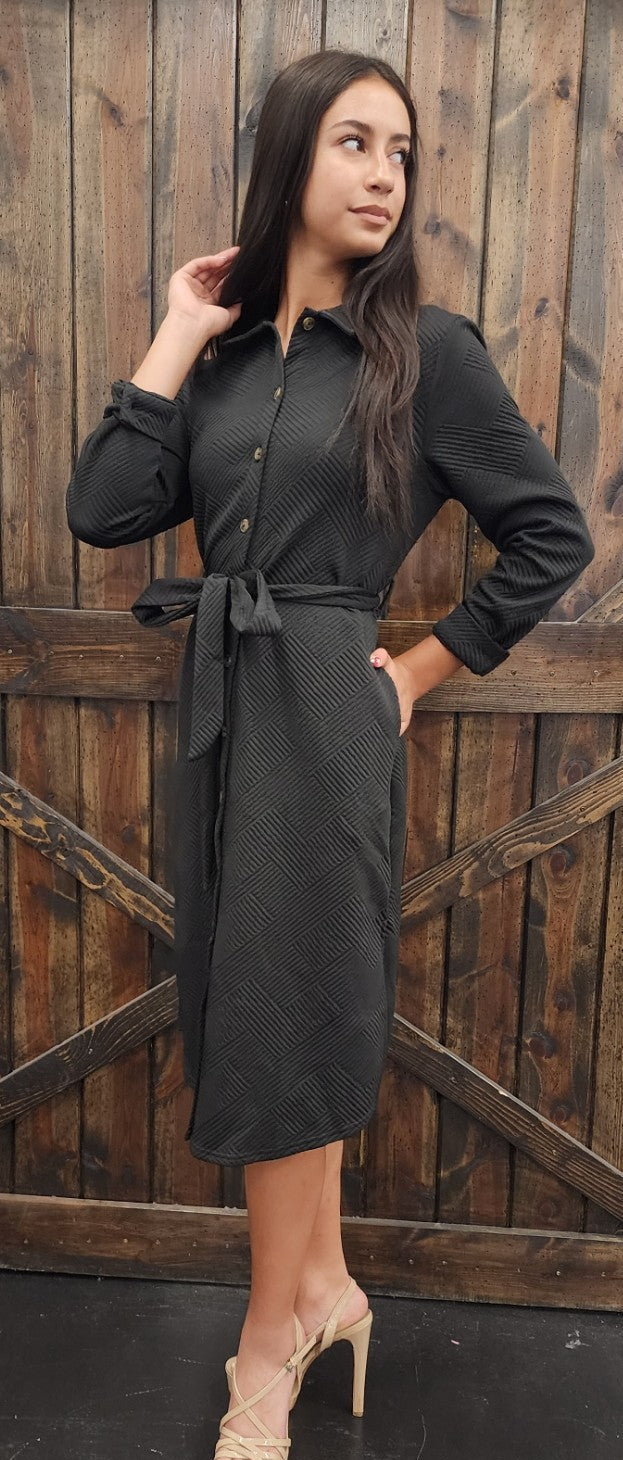 Black Quilted Button Up Dress