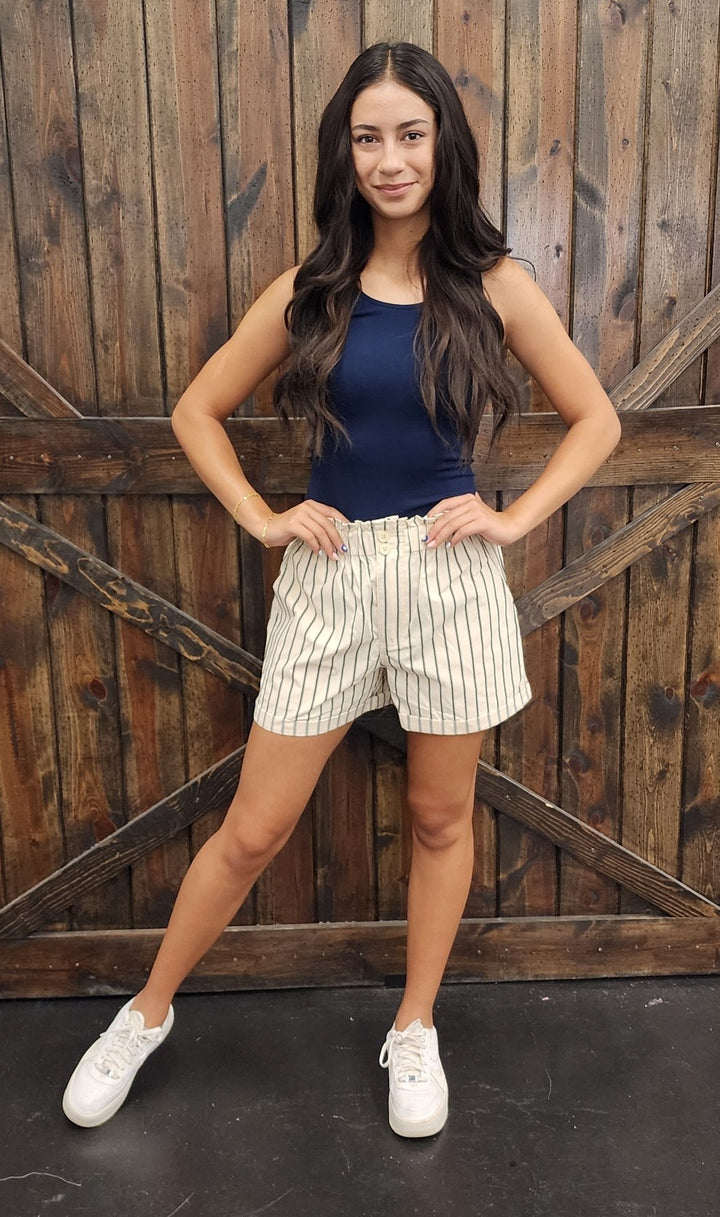 Stripe Woven Waist Elastic Shorts