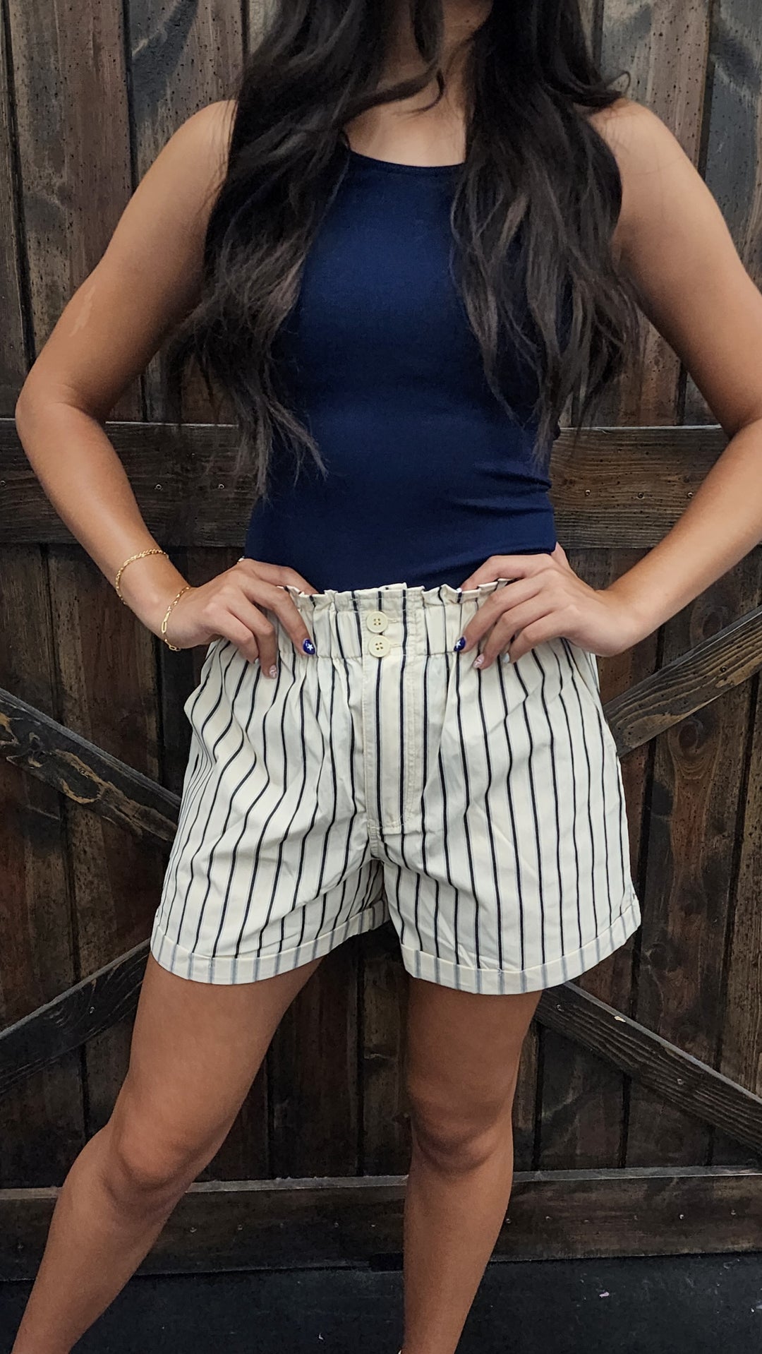 Stripe Woven Waist Elastic Shorts