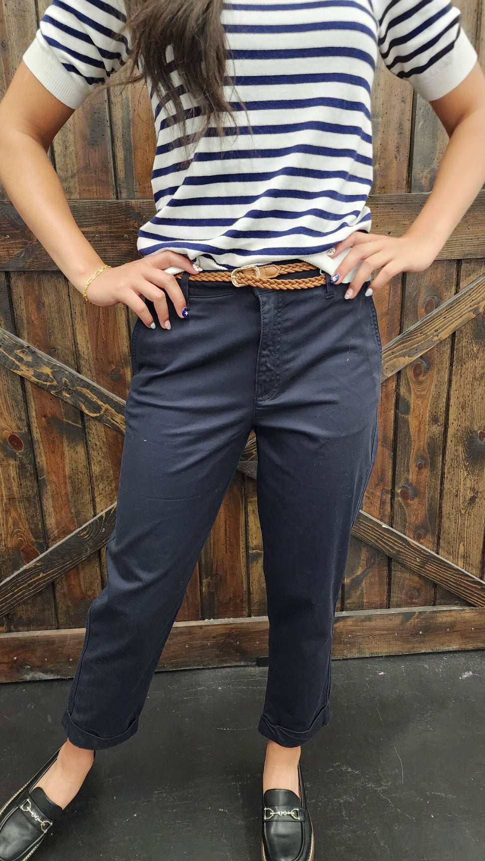 Navy Pants w/ Braided Belt