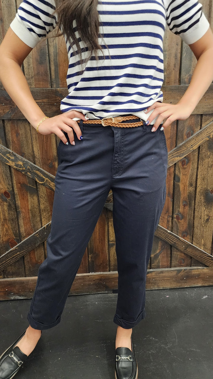 Navy Pants w/ Braided Belt