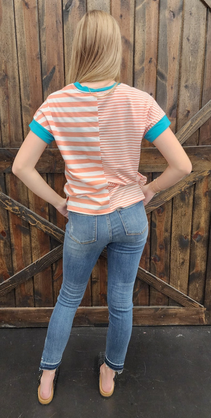Peach Combo Striped S/S