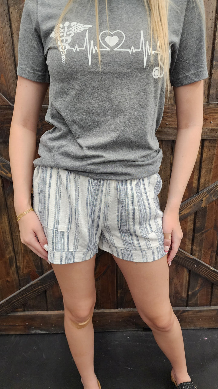 Stripe Woven Waist Elastic Shorts
