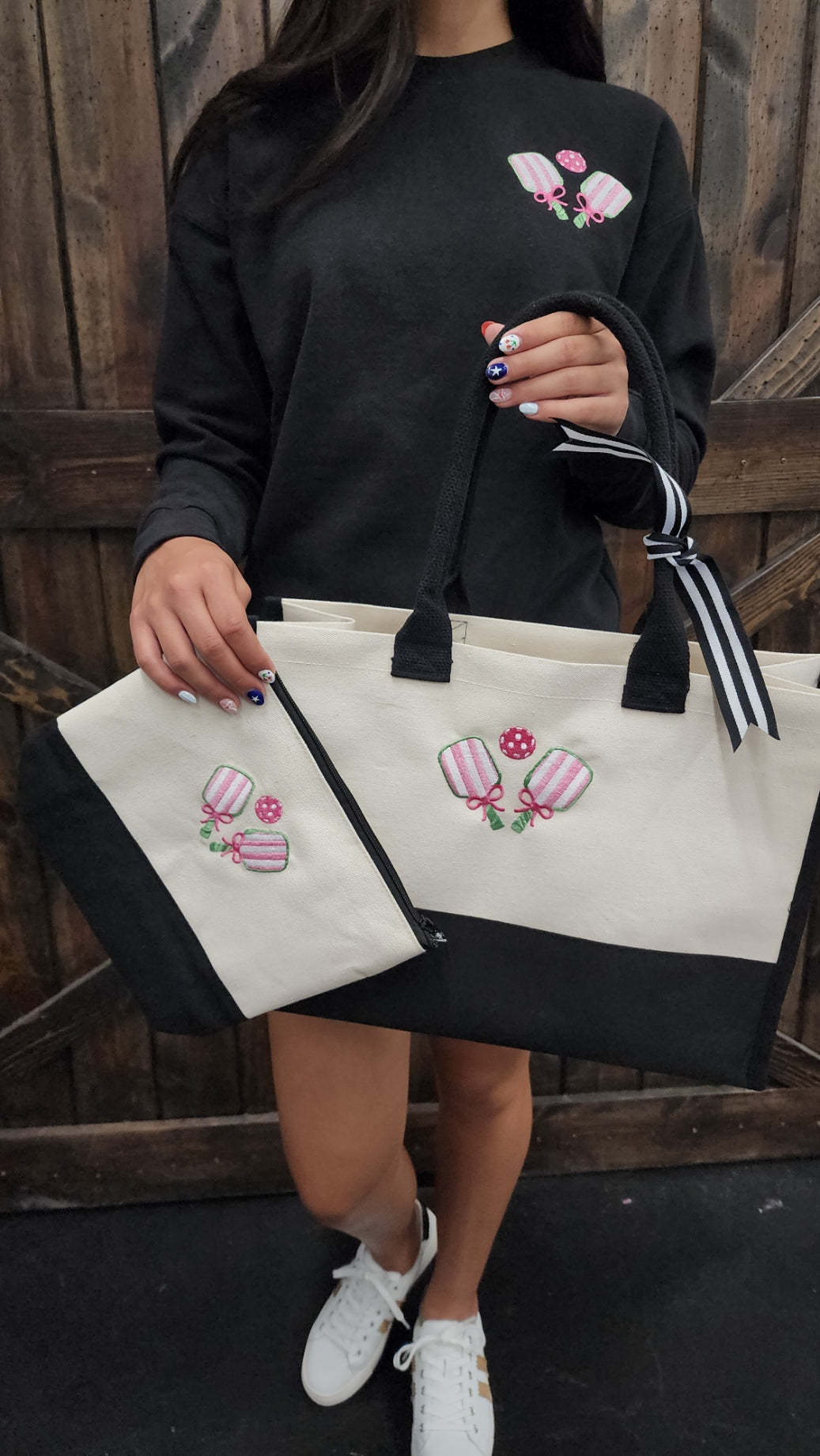 Pickleball Embroidered Tote and Pouch