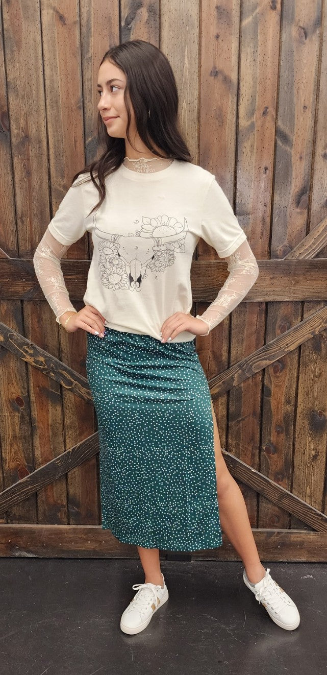 Polly Side Slit Midi Skirt-  Green Dot