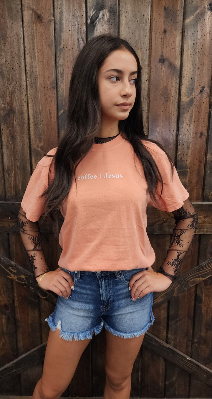 Coffee + Jesus Embroidered Tee