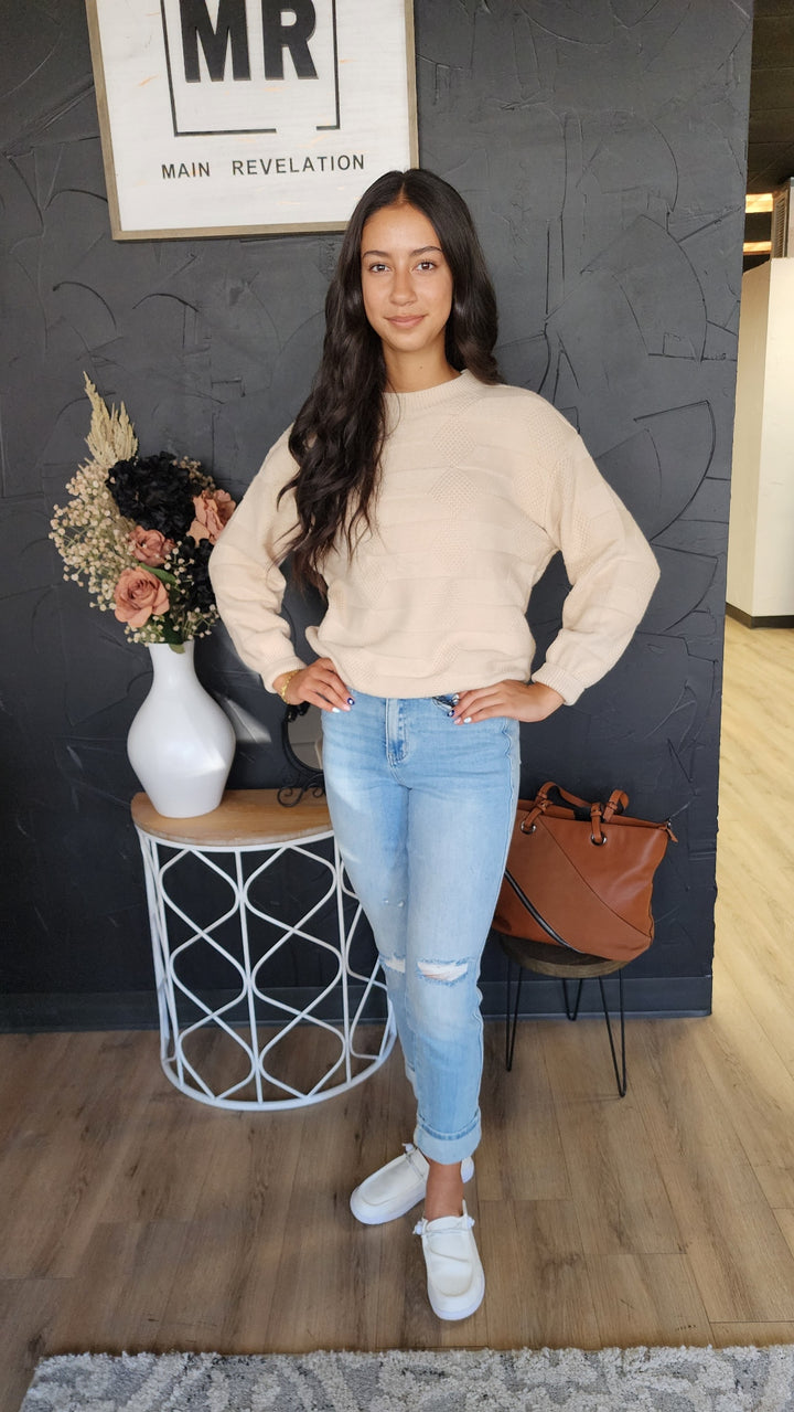 Beige Knit Pattern Sweater