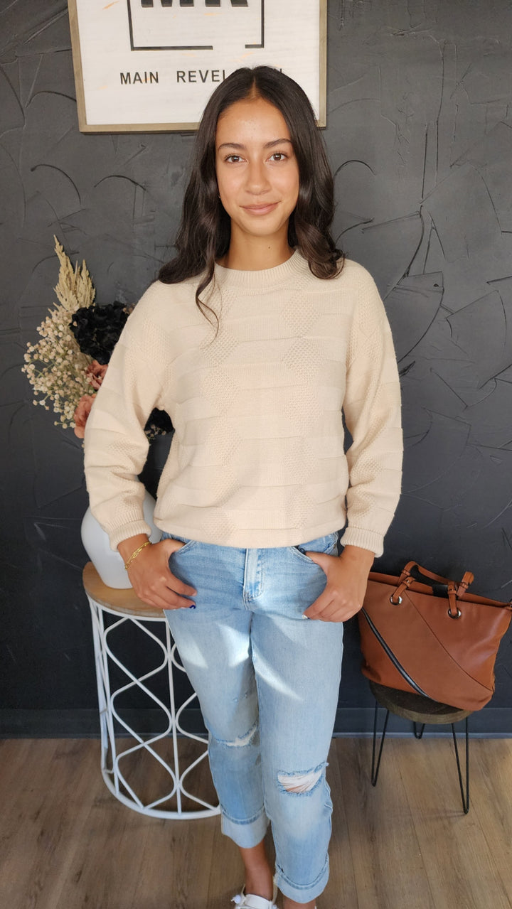 Beige Knit Pattern Sweater