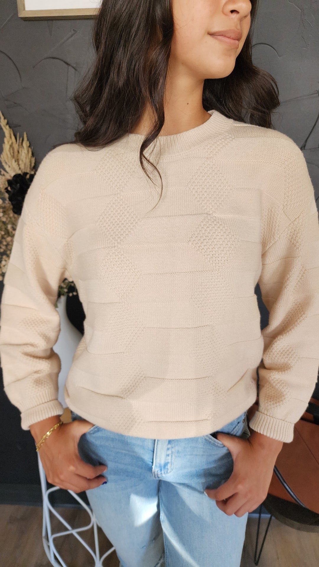 Beige Knit Pattern Sweater
