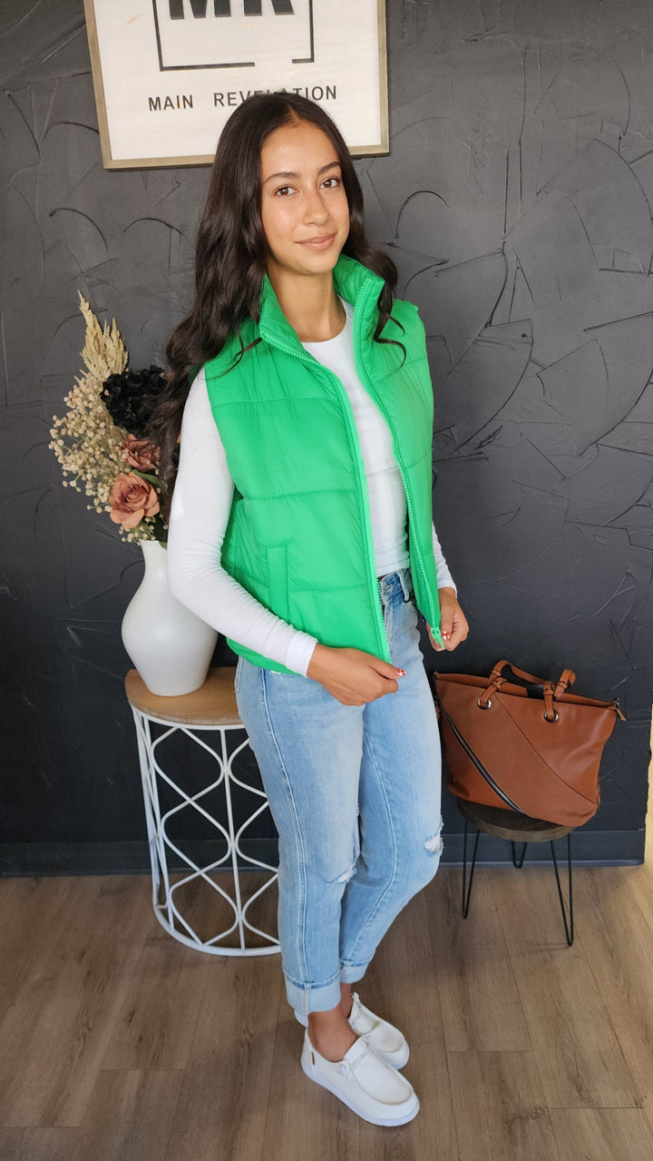 Kelly Green Puff Vest