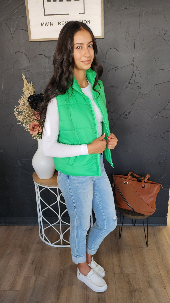 Kelly Green Puff Vest