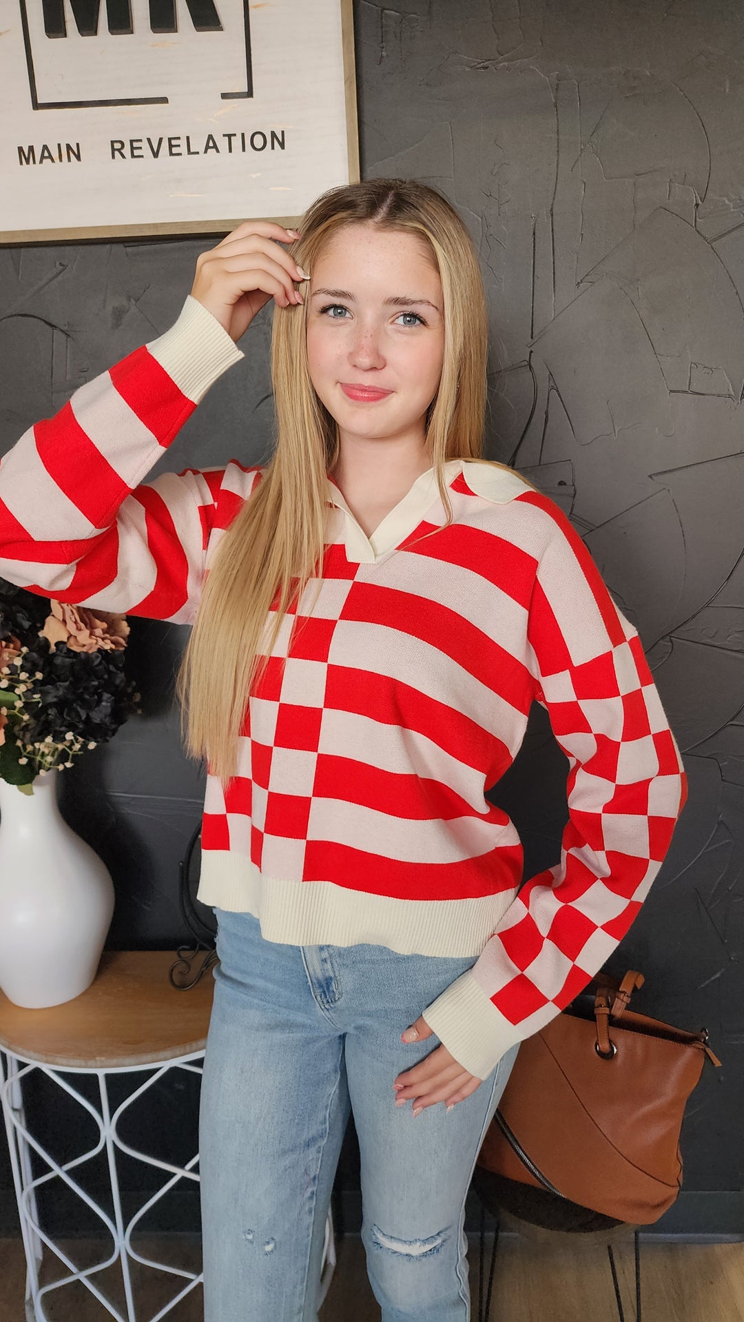 Checkered Bethany Collar Top