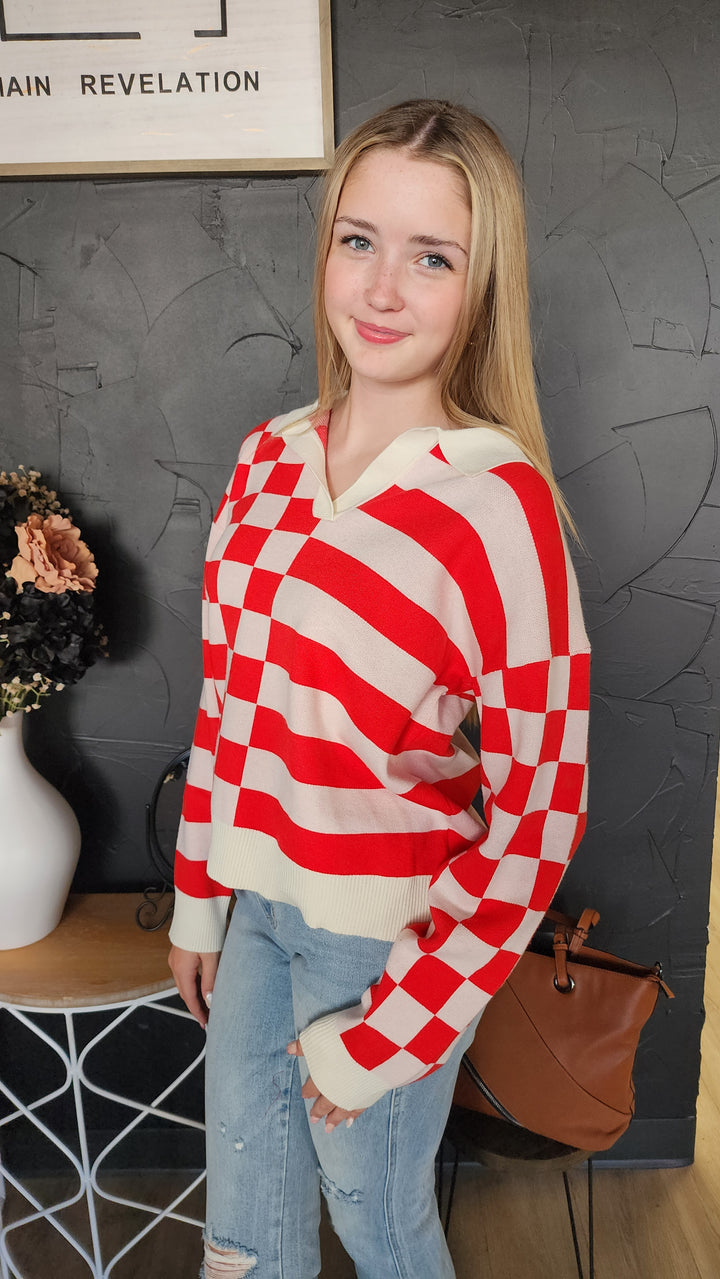 Checkered Bethany Collar Top