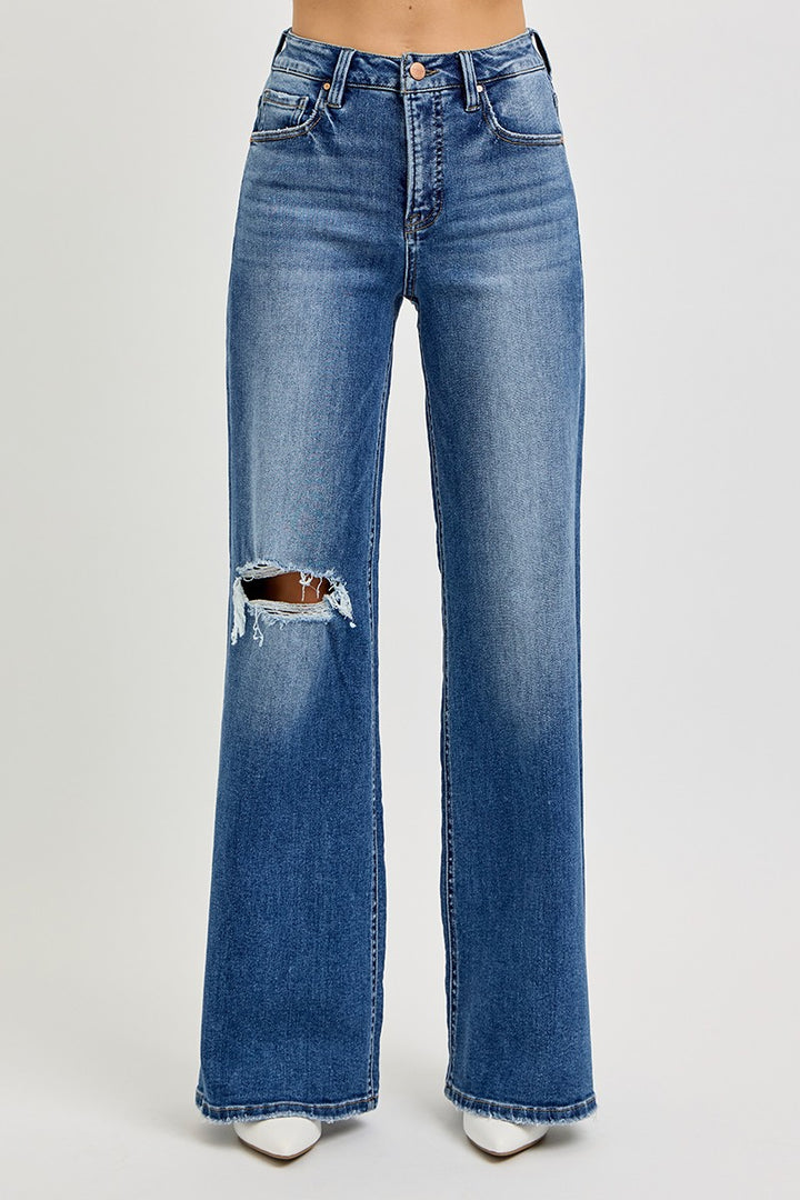 Risen High Rise Wide Leg Knee Distress - RDP5957