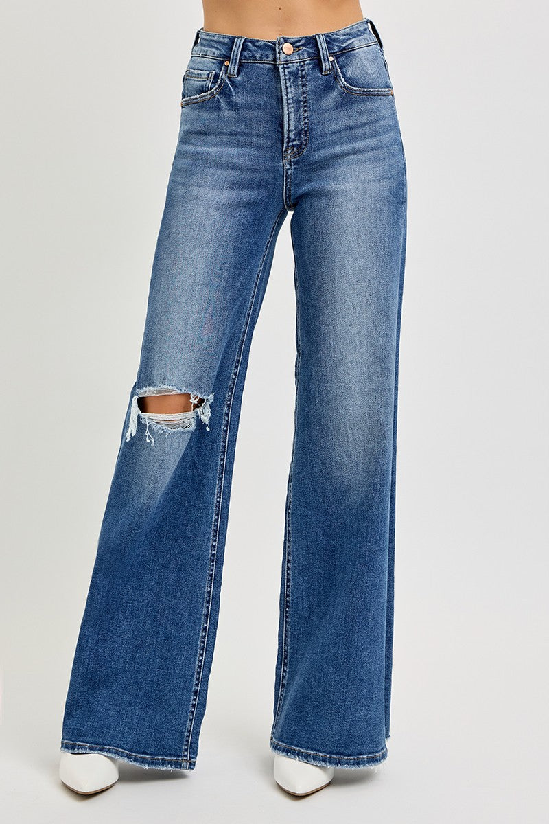 Risen High Rise Wide Leg Knee Distress - RDP5957