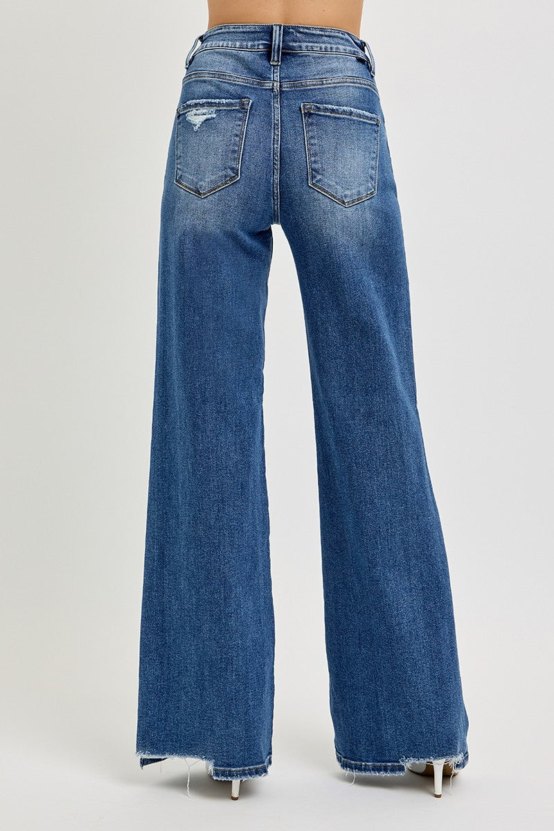 Risen High Rise Wide Leg Knee Distress - RDP5957