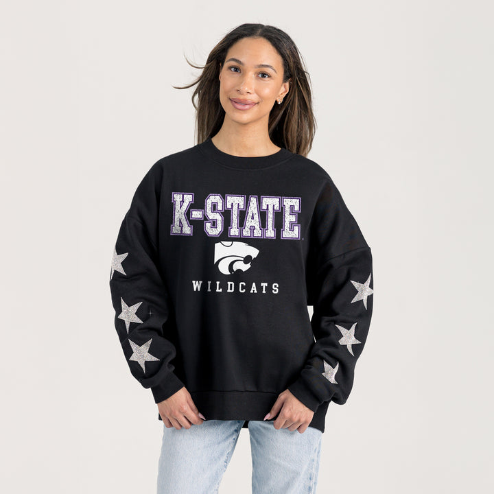 Kansas State Wildcats Embellished Star Sleeve Crewneck
