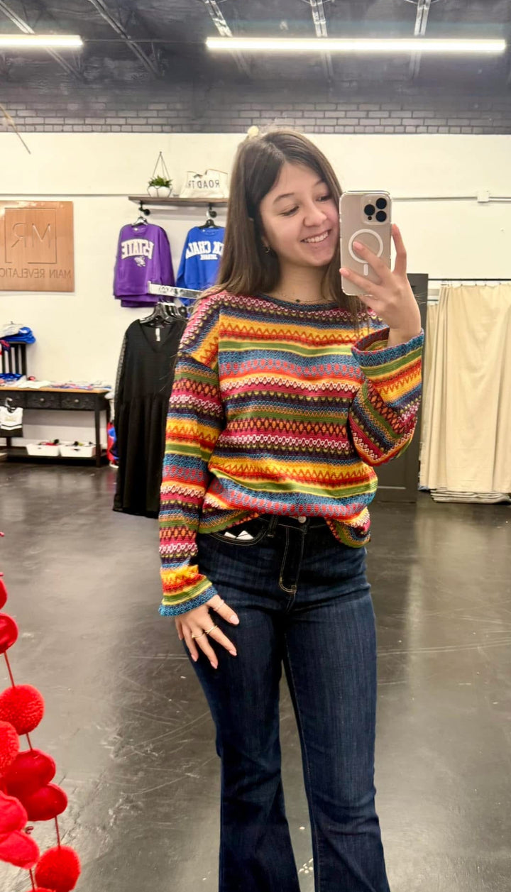Multicolor Jacquard Geo L/S
