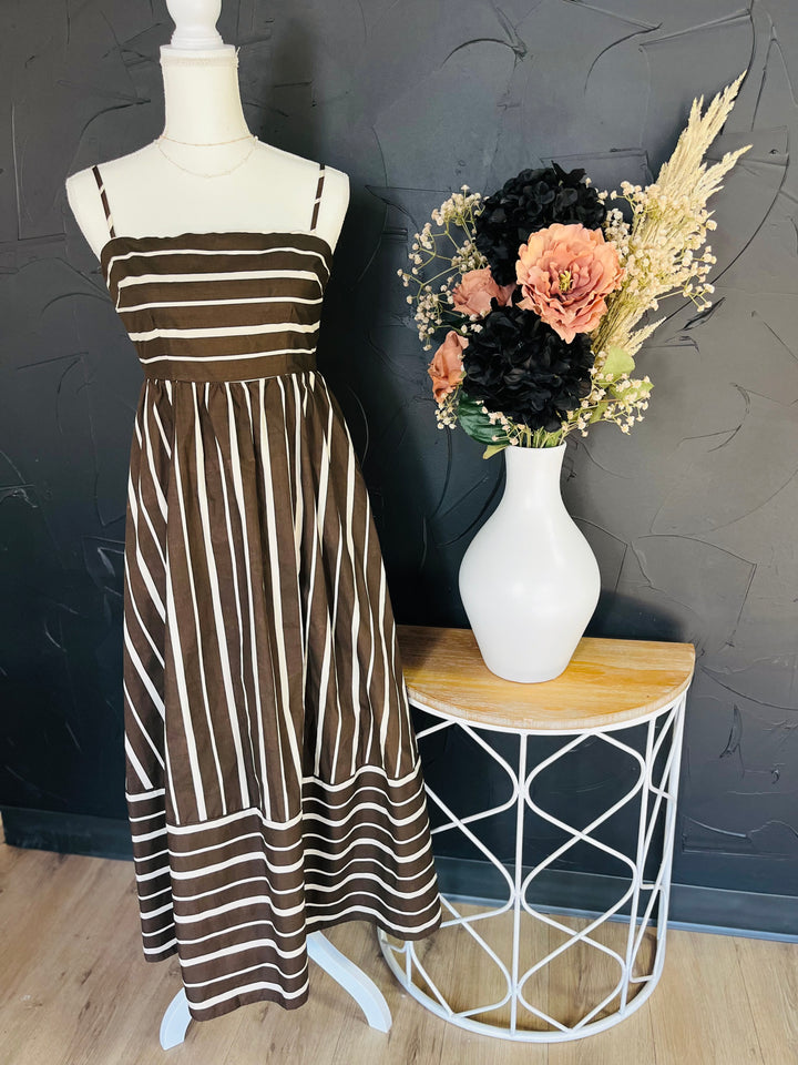 Brown Striped Midi Dress
