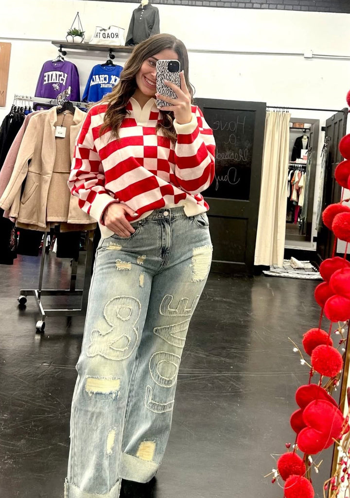 Checkered Bethany Collar Top