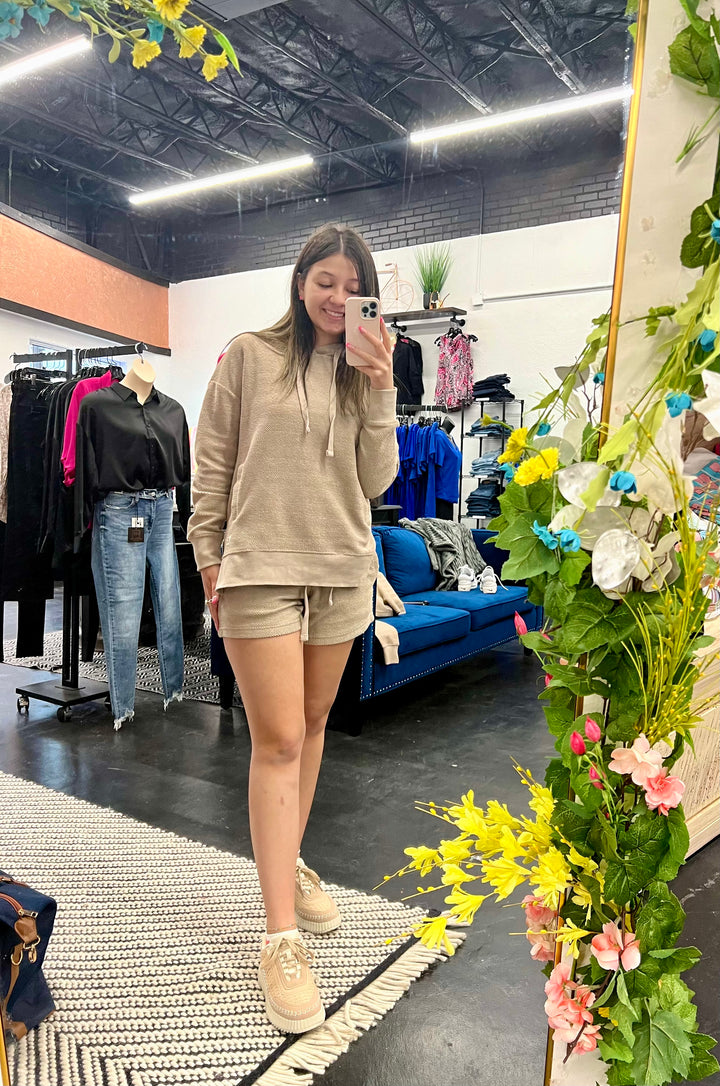 Sand Herringbone Fleece Hoodie