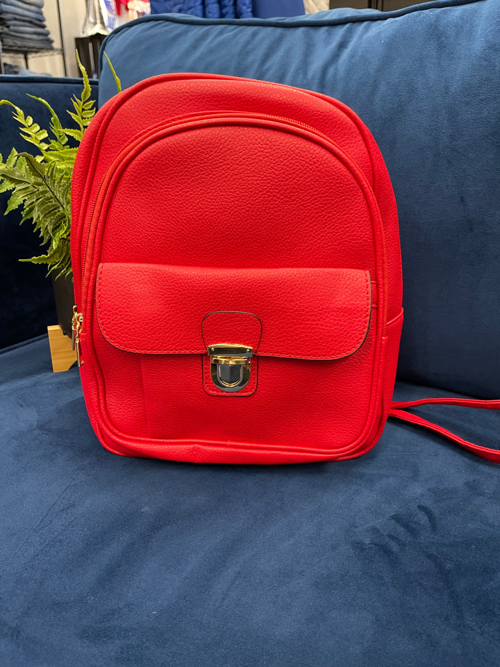 Red Pleather Backpack Purse